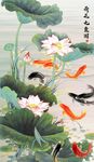 荷花九鱼图