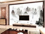 山水画水墨背景墙挂画