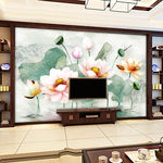 荷花竹叶中式玄关门厅背景墙