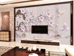 桃花花朵电视背景墙