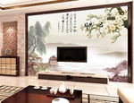 山水画背景墙挂画