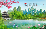 湖光景色山水风景画客厅背景墙壁
