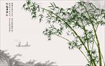 手绘工笔绿竹水墨背景中式壁画