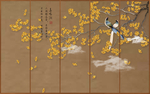 中式富贵花银杏玄关屏风背景墙底