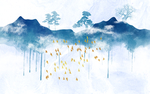 蓝色水墨山水新中式创意玄关屏风