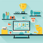 扁平化家居书房装饰矢量图