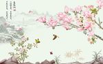 鸟鸣涧新中式花鸟山水背景墙