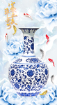 富贵平安古董青花瓷瓶玄关壁画