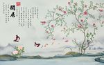 闲居新中式风景画背景墙