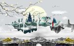 新款意境山水画背景墙