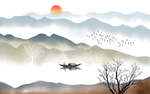 中式山水玄关屏风电视背景墙壁画