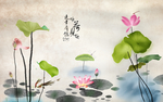 水墨荷花中式玄关屏风背景背景电