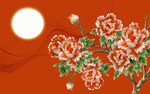 明月唯美花卉牡丹花高清背景墙