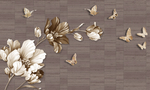 大理石纹花卉蝴蝶沙发背景墙壁画