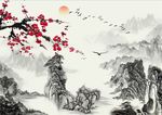 新款山水画江山如画背景墙