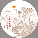 线描荷花