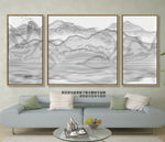 三联水墨山水画