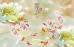 家和富贵九鱼玫瑰花玉雕背景墙