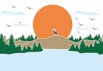 太阳 山 水 森林 梅花鹿 鹿