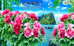 花开富贵山水画背景