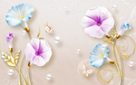 3D立体浮雕珠宝牵牛花背景画