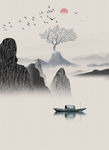 创意简约桂林山水小船抽象装饰画