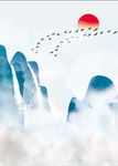 抽象简约手绘黄山风景装饰画素材
