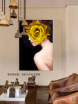 黄玫瑰美女装饰画