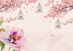 新中式手绘花鸟桃花背景墙