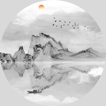 圆形水墨山水画