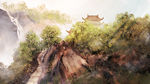 手绘 插画 中国风 复古 园林