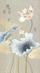 中式古典水墨荷花工笔画玄关屏风
