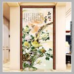 玉雕花开富贵玄关背景墙玉雕花鸟