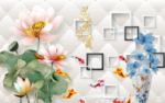 花开富贵莲花九鱼背景墙