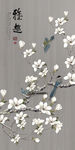 新中式手绘玉兰花鸟玄关背景墙