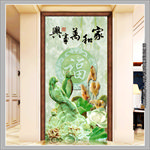 玉雕荷花家和万事兴玄关背景墙