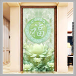 玉雕荷花玄关背景墙无框画
