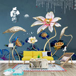 荷花写意 手绘 室内墙绘画作品