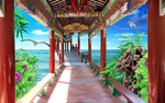海滩 3D走道电视背景墙
