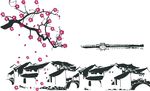 拱桥房子梅花矢量图