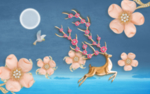 玫瑰花麋鹿浮雕背景墙