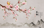 中式水墨山水花蝴蝶山水玄关屏风