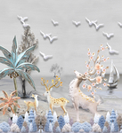 3D立体北欧鹿浮雕风景画背景墙