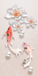 浮雕3D立体牡丹花鲤鱼装饰画