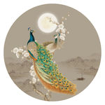 孔雀山水花鸟