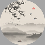 禅意水墨山水竹子