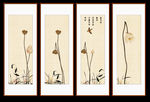 荷花四条屏