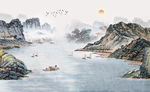 新中式水墨山水背景墙