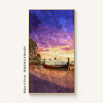 唯美紫色大海船舶装饰画油画图片