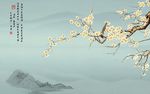 新中式山水白梅花背景墙